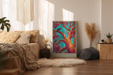 Paul Sinus Wandbild in 40x60cm Bunte Vögel in farbintensivem Baum – surrealistisches Kunstwerk mit kräftigen Kontrasten und leuchtenden Details