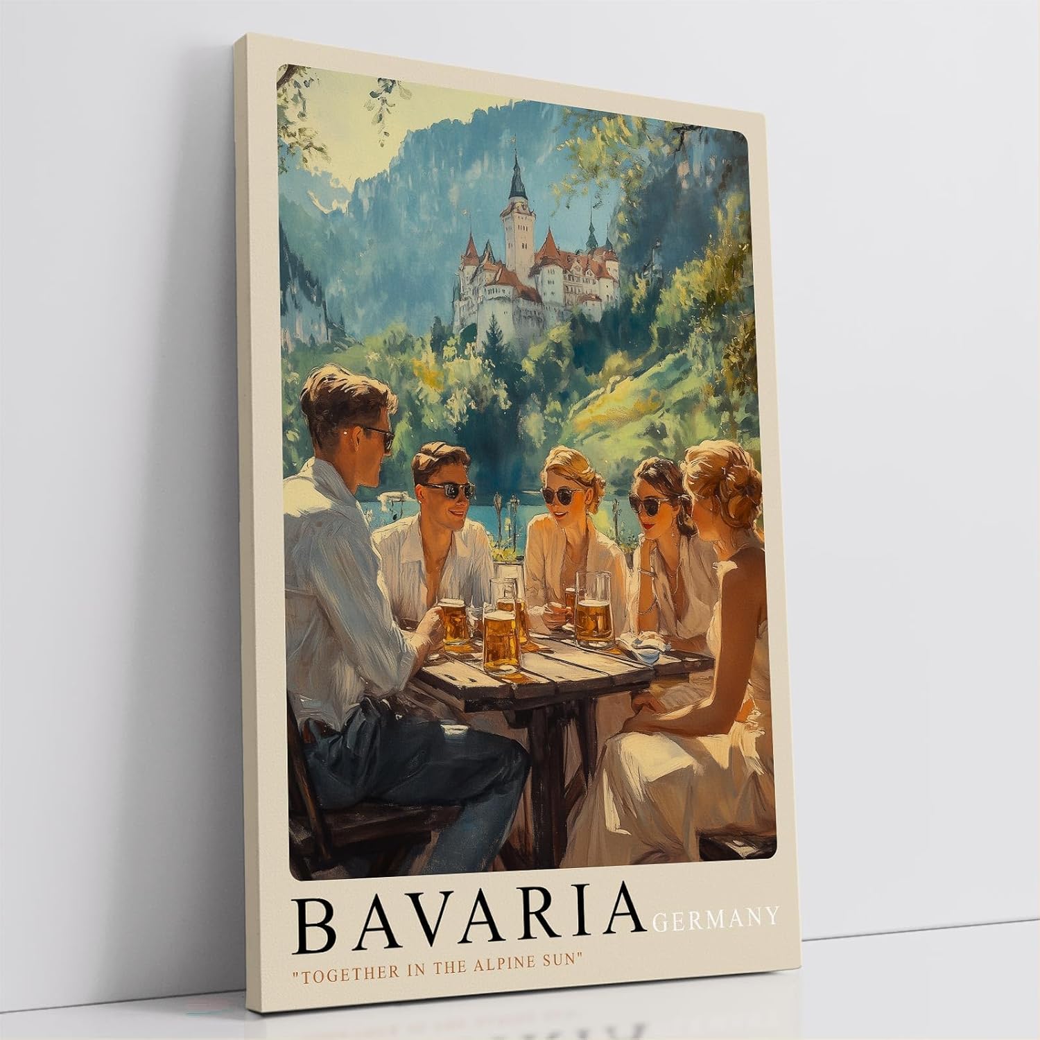 Paul Sinus Leinwandbild 40x60cm Leinwandbild Bavaria Alpenromantik gesellige Eleganz Schloss Neuschwanstein bayerische Kultur Sommeridylle