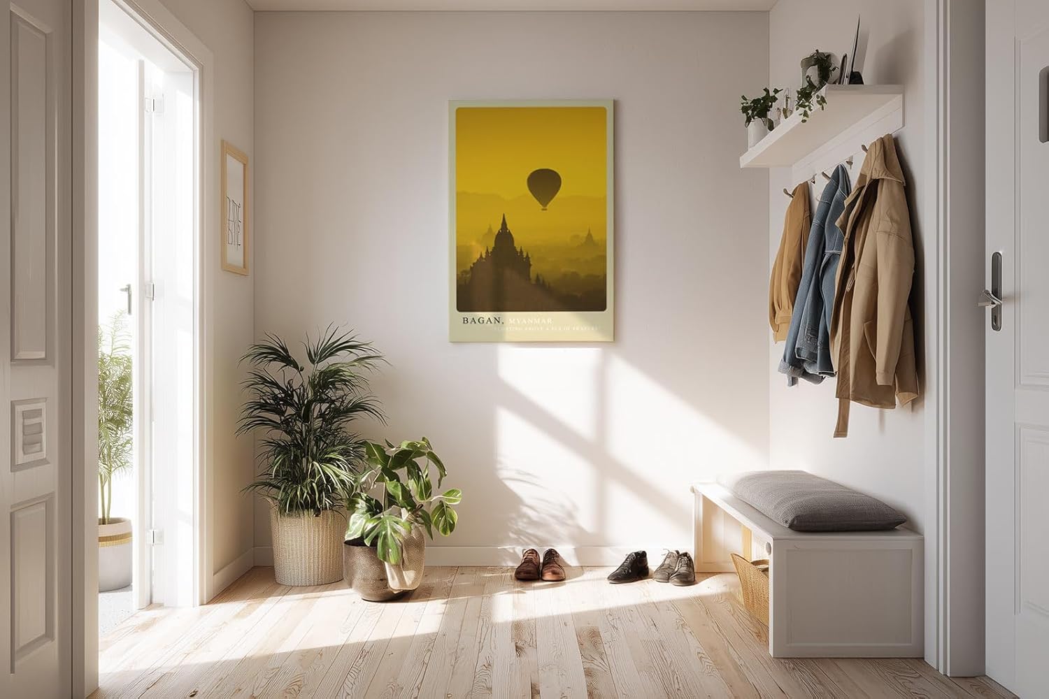 Paul Sinus Kunstdruck 40x60cm Bagan – Heißluftballon über buddhistischen Tempeln bei Sonnenaufgang