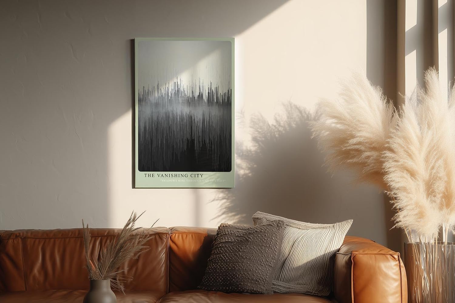 Paul Sinus Wandbild in 40x60cm The Vanishing City – Abstraktes Stadtmotiv in Schwarz-Weiß mit vertikalen Linienstrukturen
