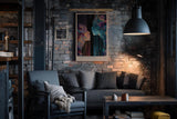 Paul Sinus Wandbild in 40x60cm Cosmic Whispers – zwei Silhouetten im Dialog aus farbenreichen, kosmischen Mustern, moderne Kunst mit Tiefe