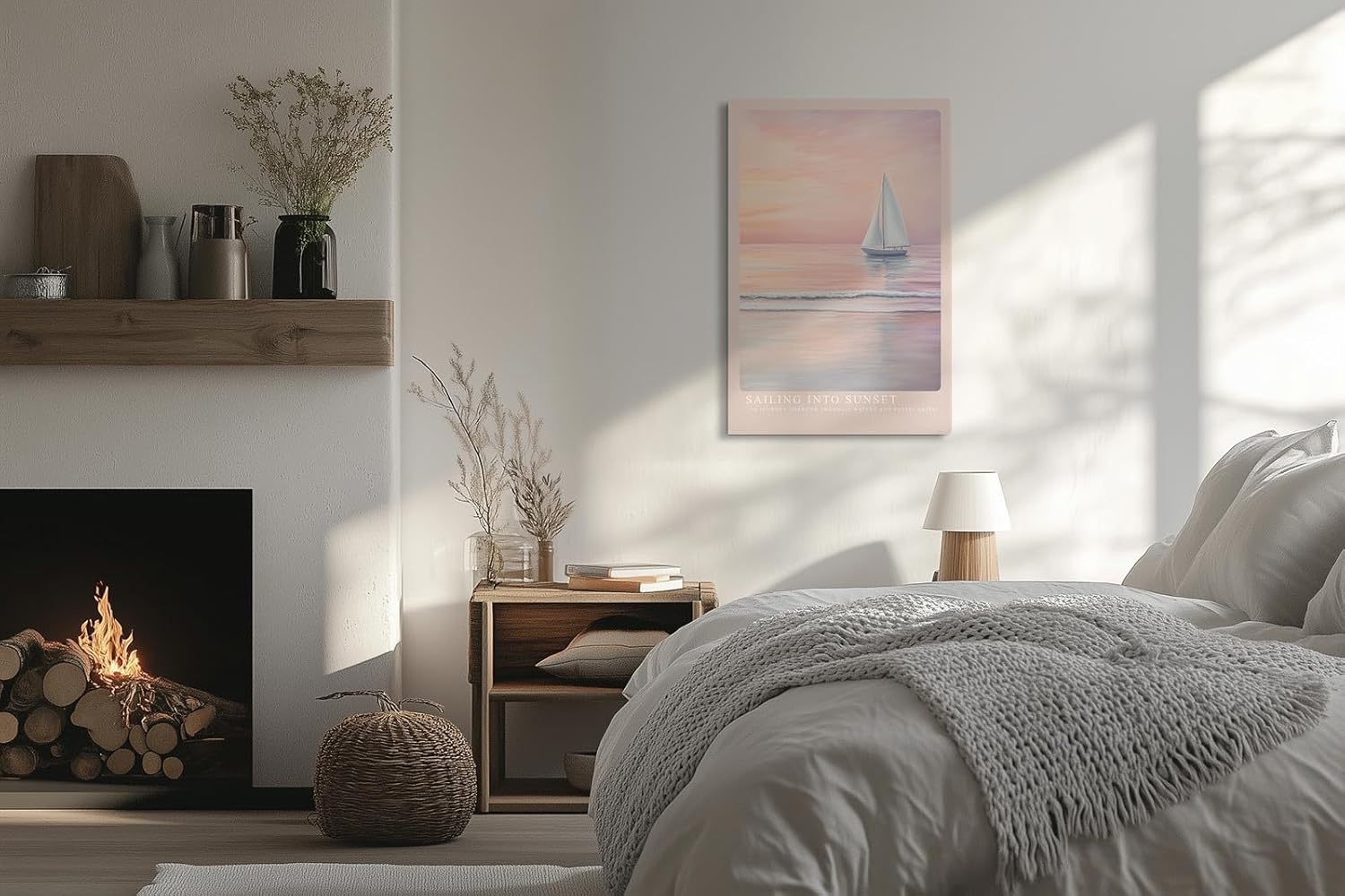 Paul Sinus Leinwandbild 60x90cm idyllische Segelboot-Szene mit sanften Pastellfarben, beruhigende Wandkunst mit romantischem Sonnenuntergang