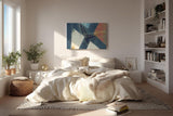 Sinus Art Wandbild 120x80cm Überschneidende Dreiecke in Blau, Weiß und Orange mit pastosen Farbspuren