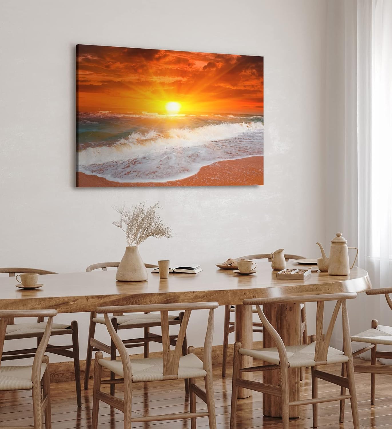 Paul Sinus Wandbild 120x80cm Sonnenuntergang Meer Ozean Strand Horizont Rot Sonne