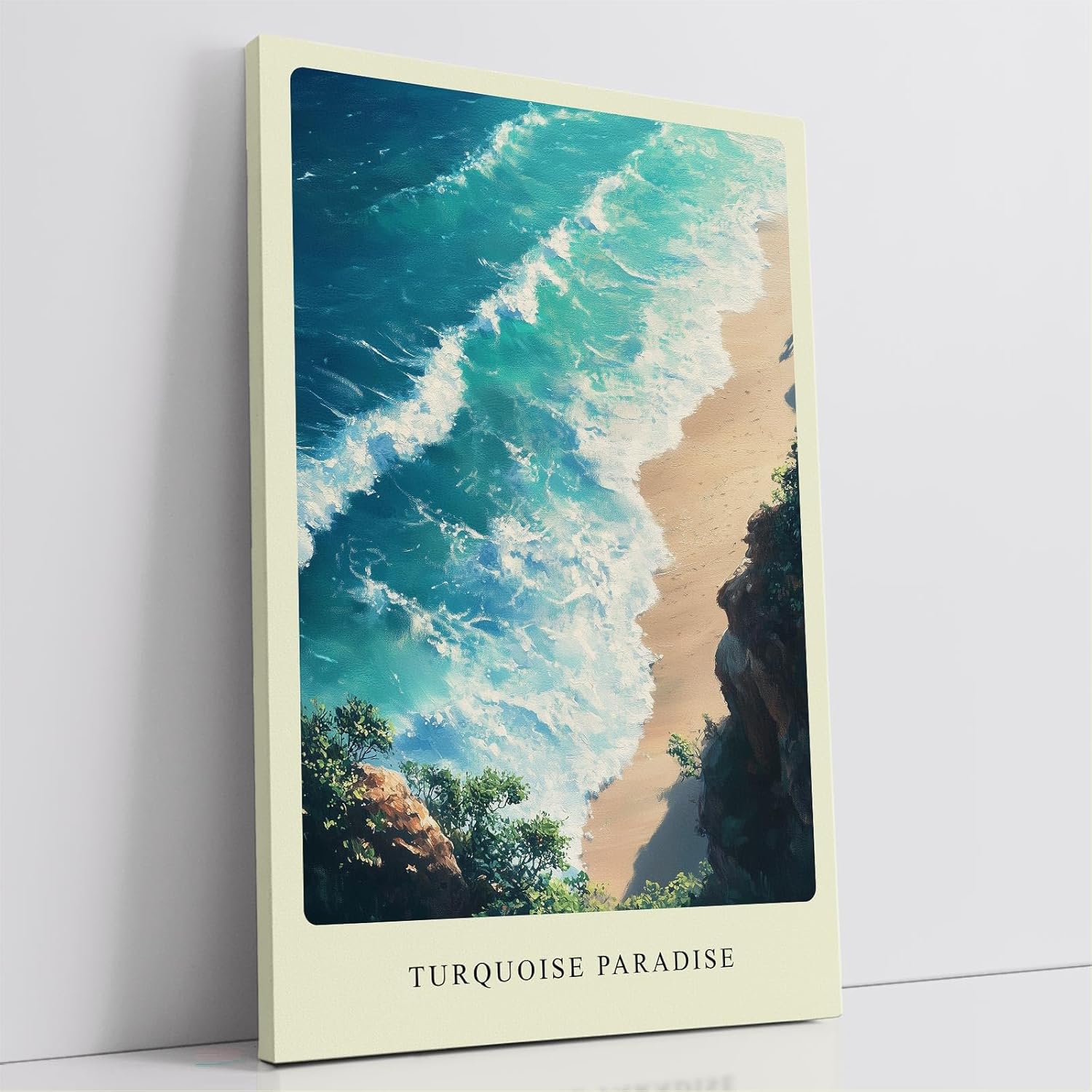 Paul Sinus Leinwandbild 40x60cm Türkises Paradies – Strahlend blaue Meereswellen an einer goldenen Sandküste mit mediterraner Atmosphäre
