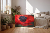 Sinus Art Wandbild 120x80cm Starke Nahaufnahme einer offenen roten Mohnblüte mit Fokus auf das tiefschwarze Zentrum