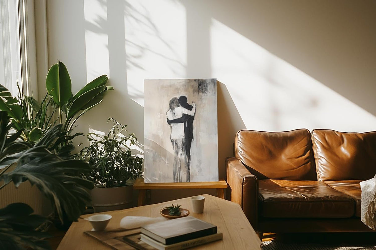 Paul Sinus 60x90cm Wandbild Tiefe Berührung – Emotionales Fokuskunstwerk inniger Umarmung auf Leinwand und Holzrahmen
