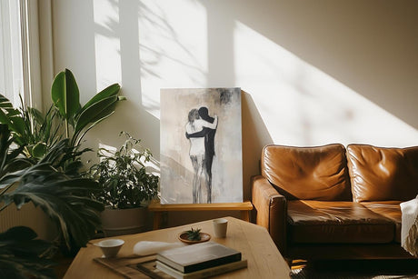 Paul Sinus 60x90cm Wandbild Tiefe Berührung – Emotionales Fokuskunstwerk inniger Umarmung auf Leinwand und Holzrahmen