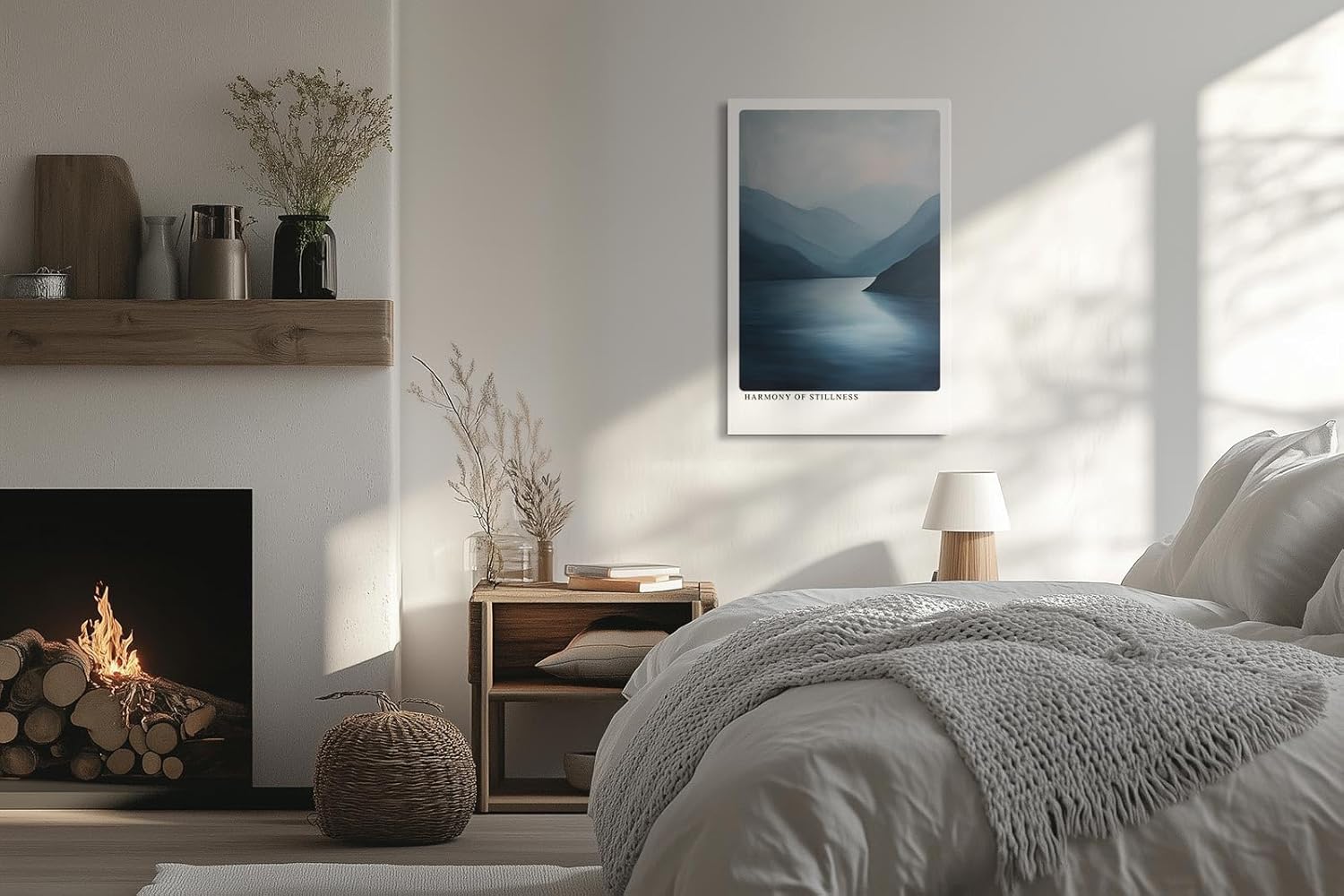 Paul Sinus Leinwandbild 40x60cm Stille Wasser – Meditative Landschaft mit ruhigem See und sanften Bergen in harmonischen Blautönen