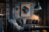 Paul Sinus Wandbild in 40x60cm The Elemental Flow – Abstraktes Rundmotiv in kräftigen Blau-, Rot-, Gelbund Schwarztönen