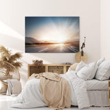 Paul Sinus Wandbild 120x80cm Straße Sonnenuntergang Berge Landschaft Sonnenstrahlen