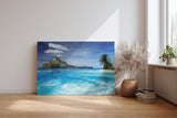Sinus Art Wandbild 120x80cm Faszinierendes Tropenmotiv mit türkisfarbenem Wasser und exotischer Vegetation