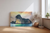 Sinus Art Wandbild 120x80cm Atemberaubendes Inselpanorama mit dramatischem Lichtspiel für exotisches Flair im Raum