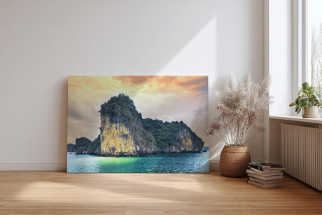 Sinus Art Wandbild 120x80cm Atemberaubendes Inselpanorama mit dramatischem Lichtspiel für exotisches Flair im Raum