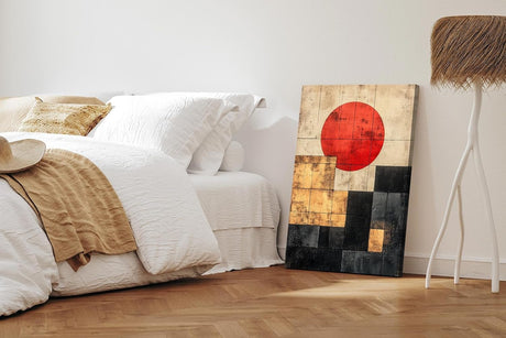 Paul Sinus 60x90cm Wandbild Kraftvolle Geometrie – Abstraktes Fokuskunstwerk mit roter Sonne und klaren Formen