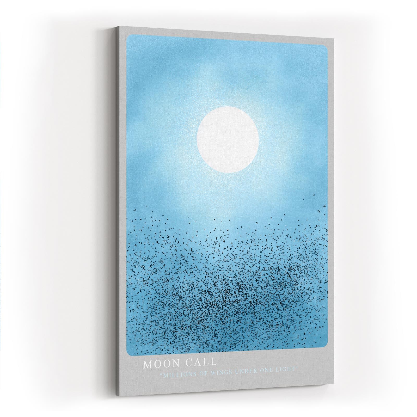 Paul Sinus Wandbild in 40x60cm Großer Vogelschwarm unter hellem Vollmond in sanftem Blau