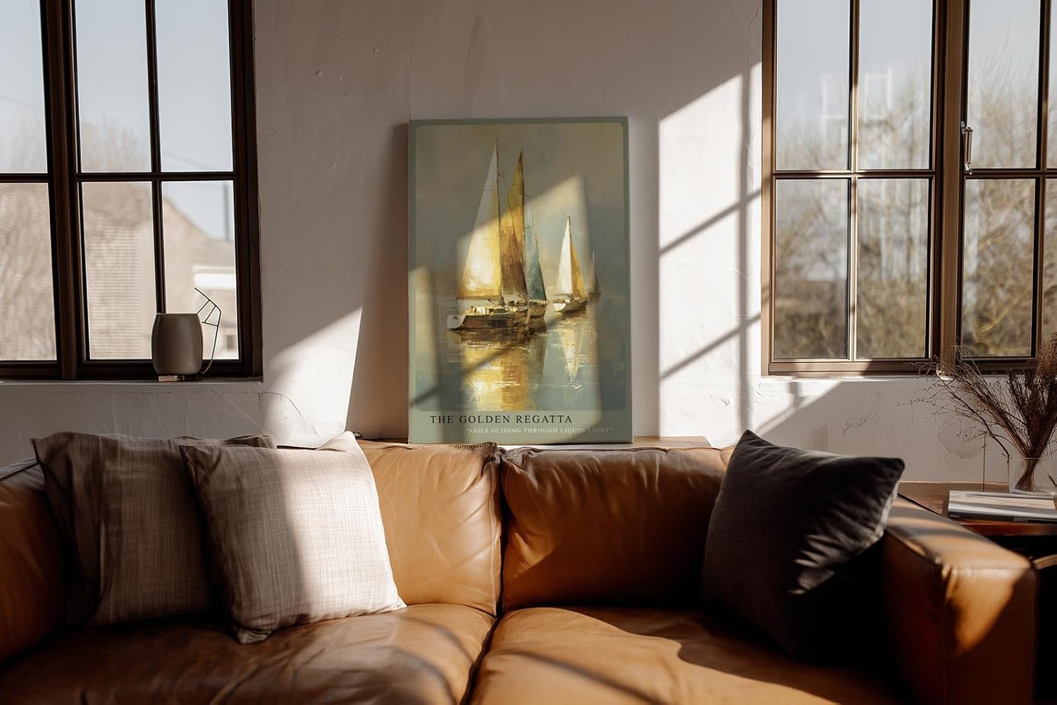 Paul Sinus Wandbild in 40x60cm The Golden Regatta – Segelboote im warmen Licht auf ruhigem Wasser
