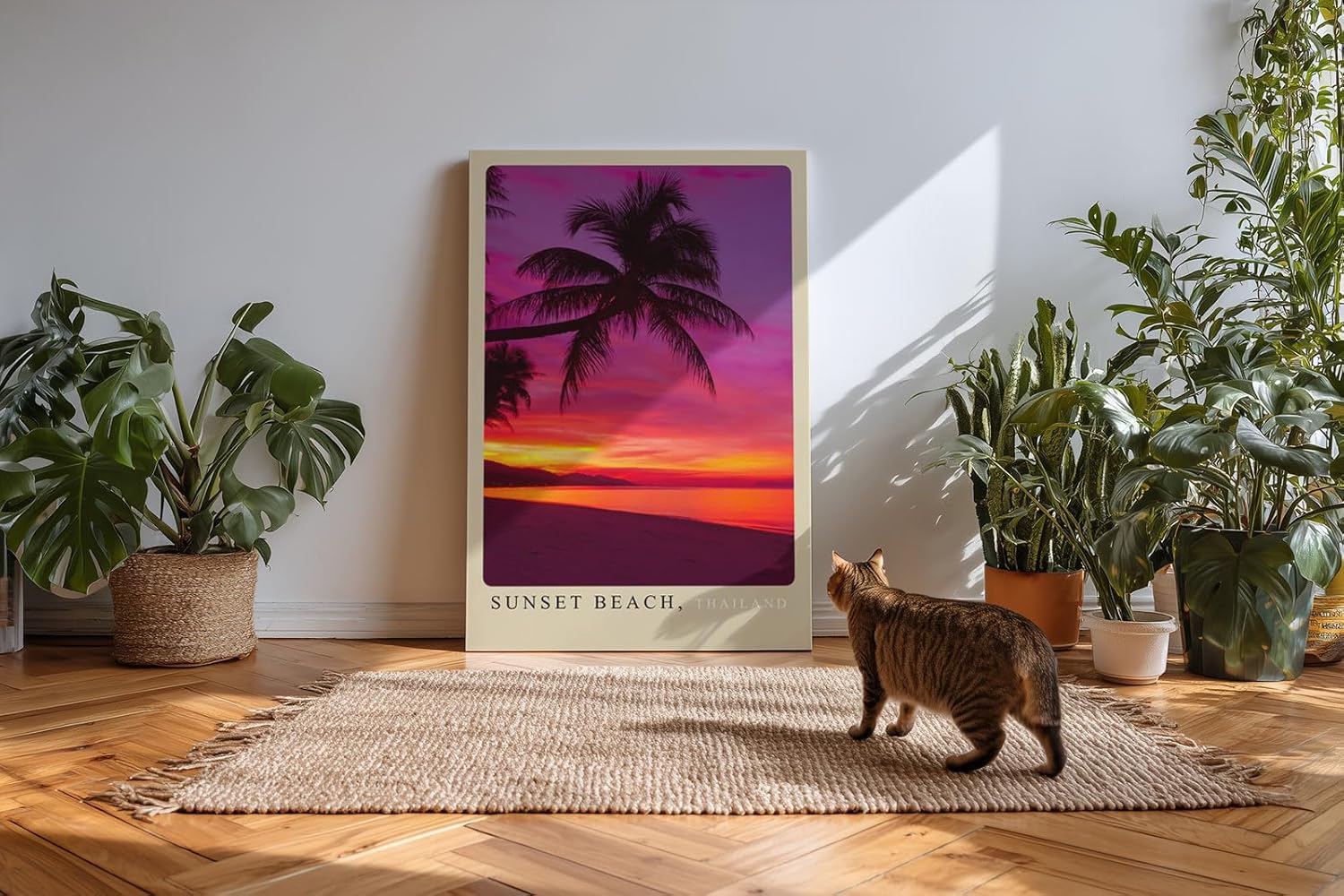 Paul Sinus Kunstdruck 40x60cm Sunset Beach Thailand – Tropischer Strand mit Palmen bei Sonnenuntergang in leuchtenden Farben