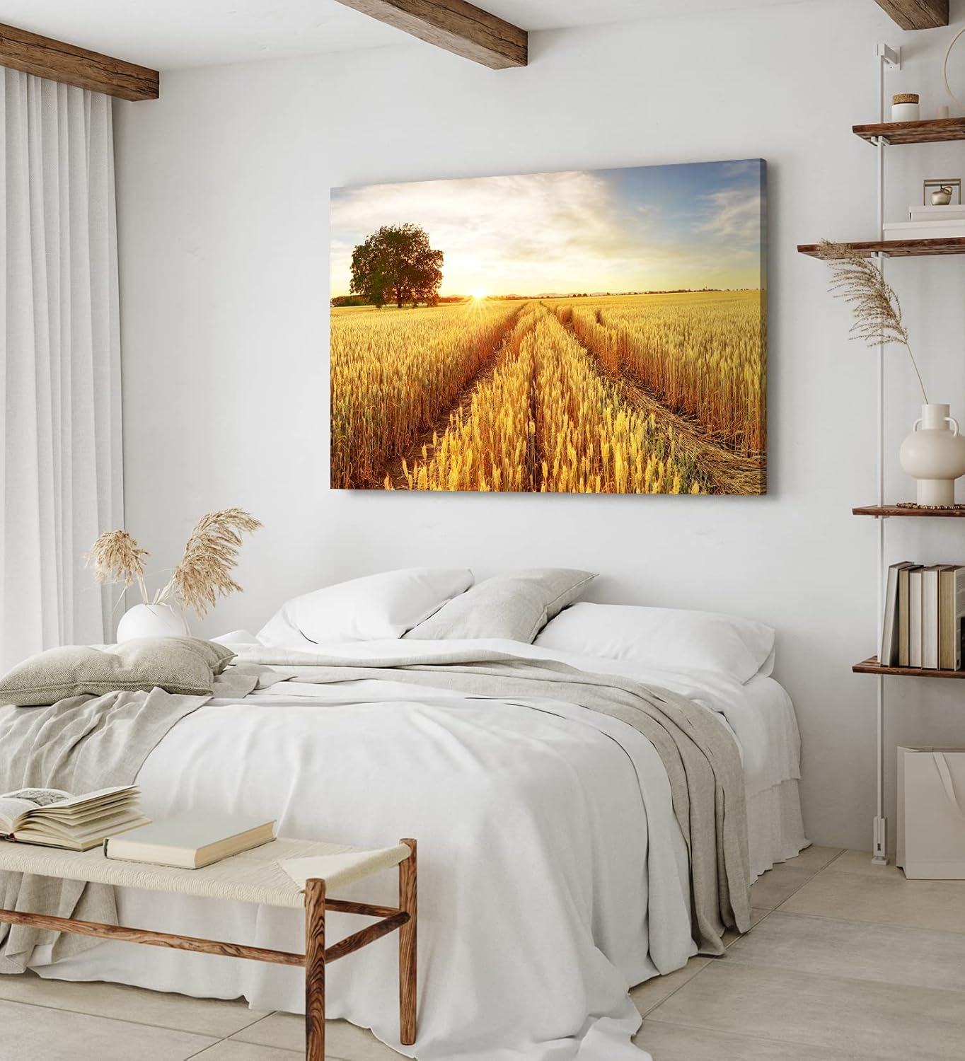 Paul Sinus Wandbild 120x80cm Weizenfeld Weizen Sonnenuntergang Baum Landschaft