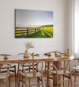 Paul Sinus Wandbild 120x80cm Wiese Felder Grün Landschaft Sonnenschein Holzzaun