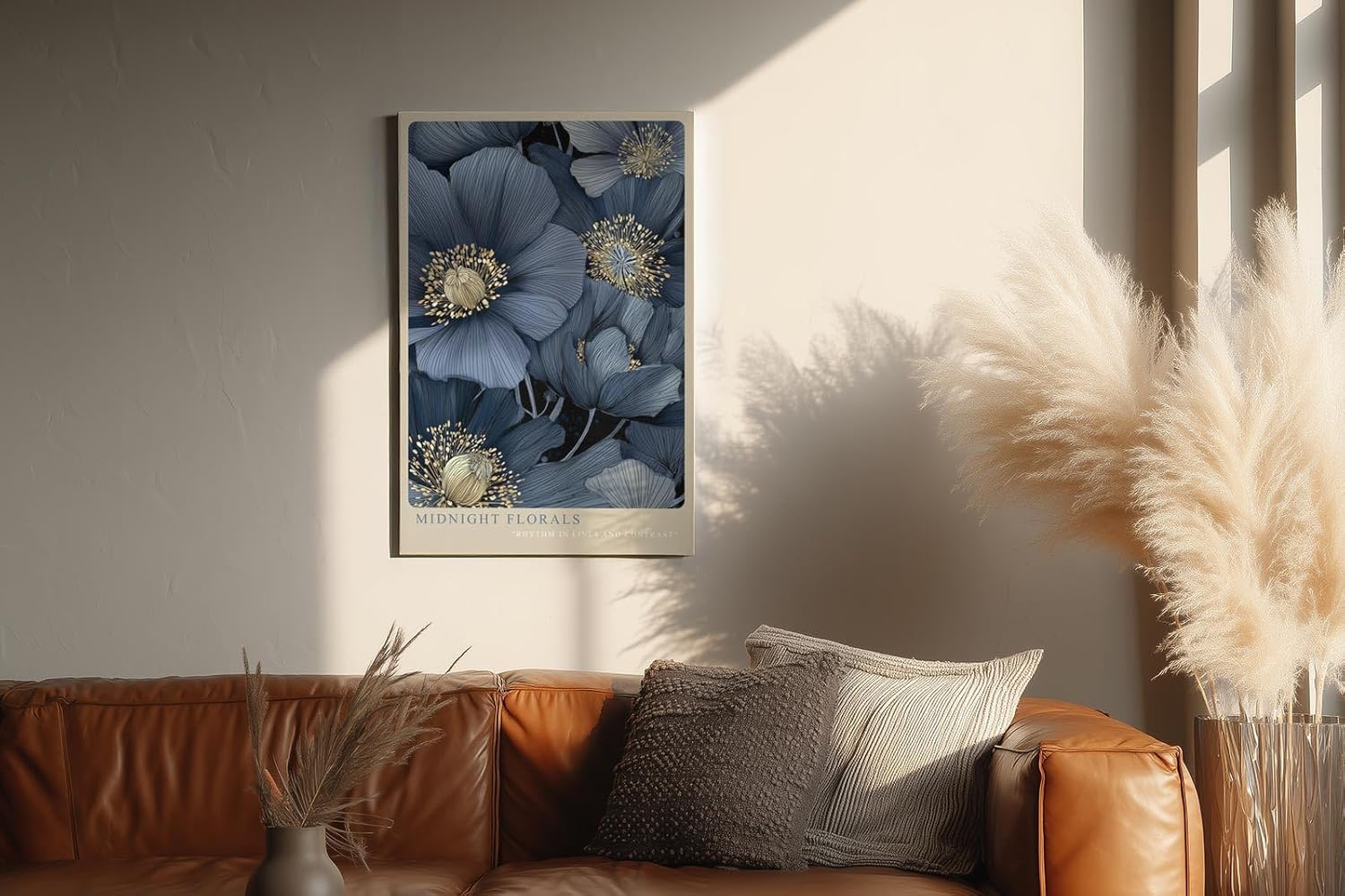 Paul Sinus Wandbild in 40x60cm Midnight Florals Dunkelblaue Blüten Illustration mit Goldakzenten
