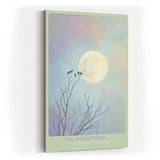 Paul Sinus Wandbild in 40x60cm The Moon Perch Vögel auf kahlen Ästen vor großem Mond im sanften Farbenspiel aus Blau und Rosa