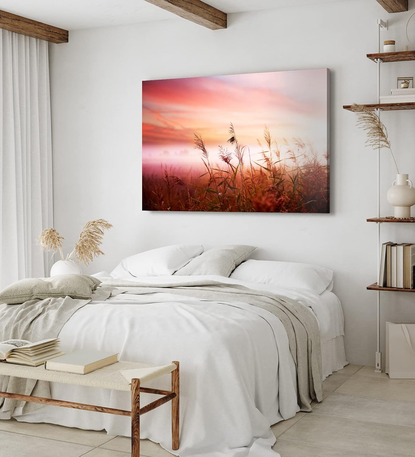 Paul Sinus Wandbild 120x80cm Weizenfeld Morgenröte Natur Feld Rosa Himmel