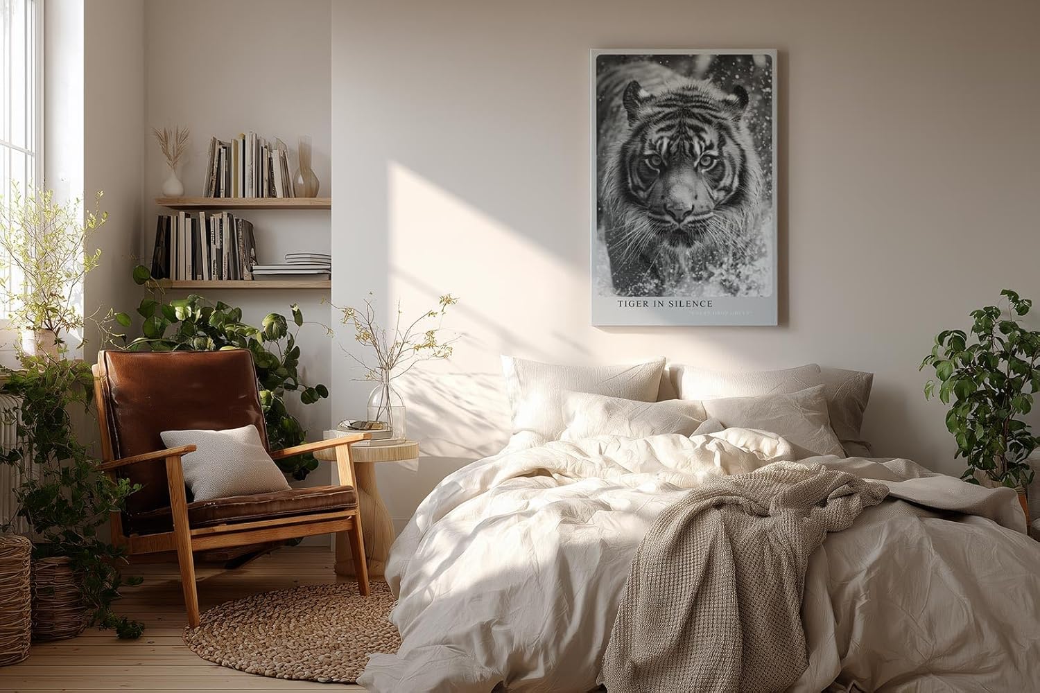 Paul Sinus Wandbild in 40x60cm Tiger in Silence – Ausdrucksstarkes Schwarz-Weiß-Porträt eines Tigers im Wasser