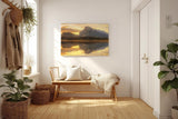 Sinus Art Wandbild 120x80cm Bergmassiv spiegelt sich im ruhigen See – warm, still und kraftvoll zugleich