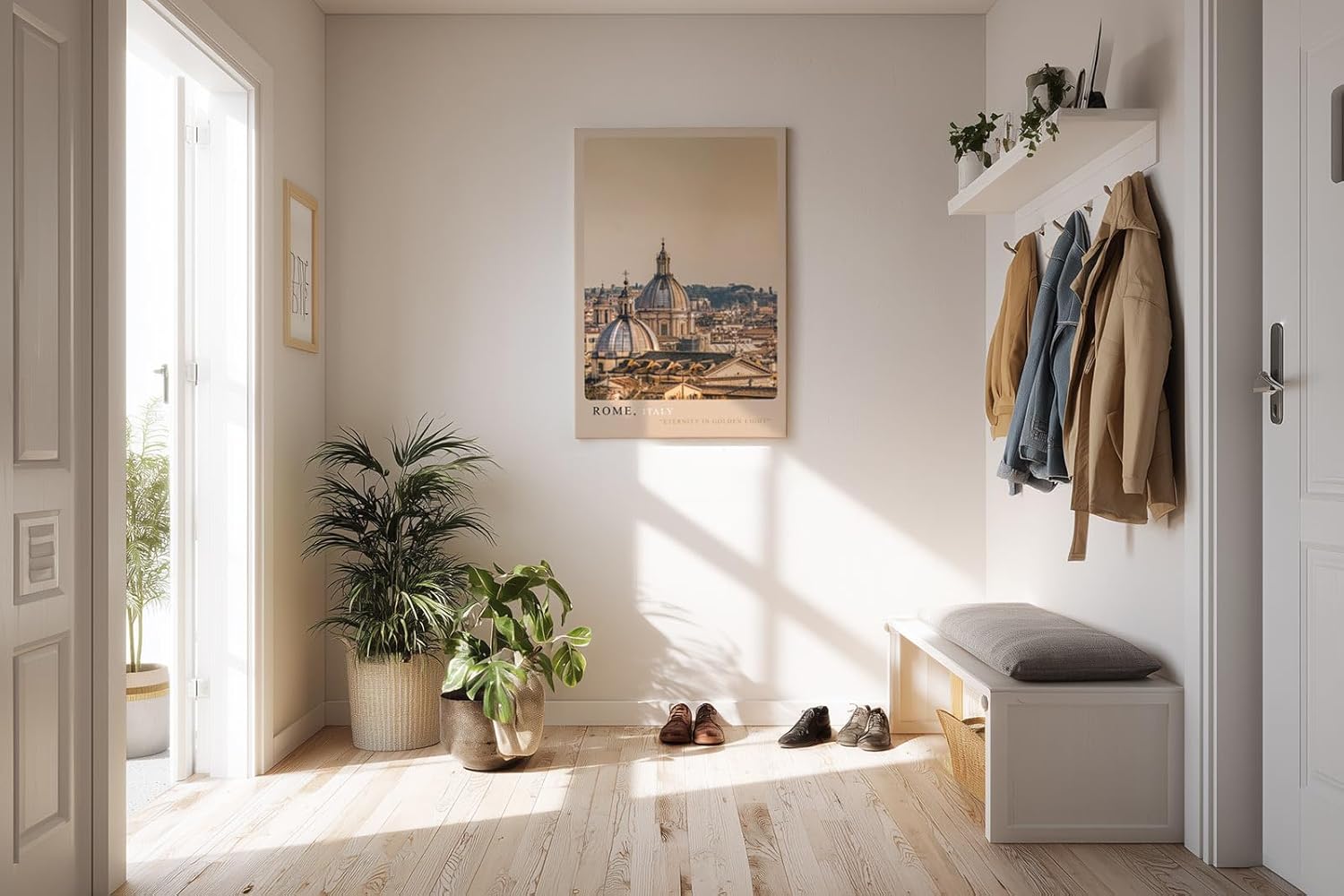 Paul Sinus Kunstdruck 40x60cm Rom in goldenem Abendlicht – Kuppeln und Dächer der Ewigen Stadt in warmen Farben