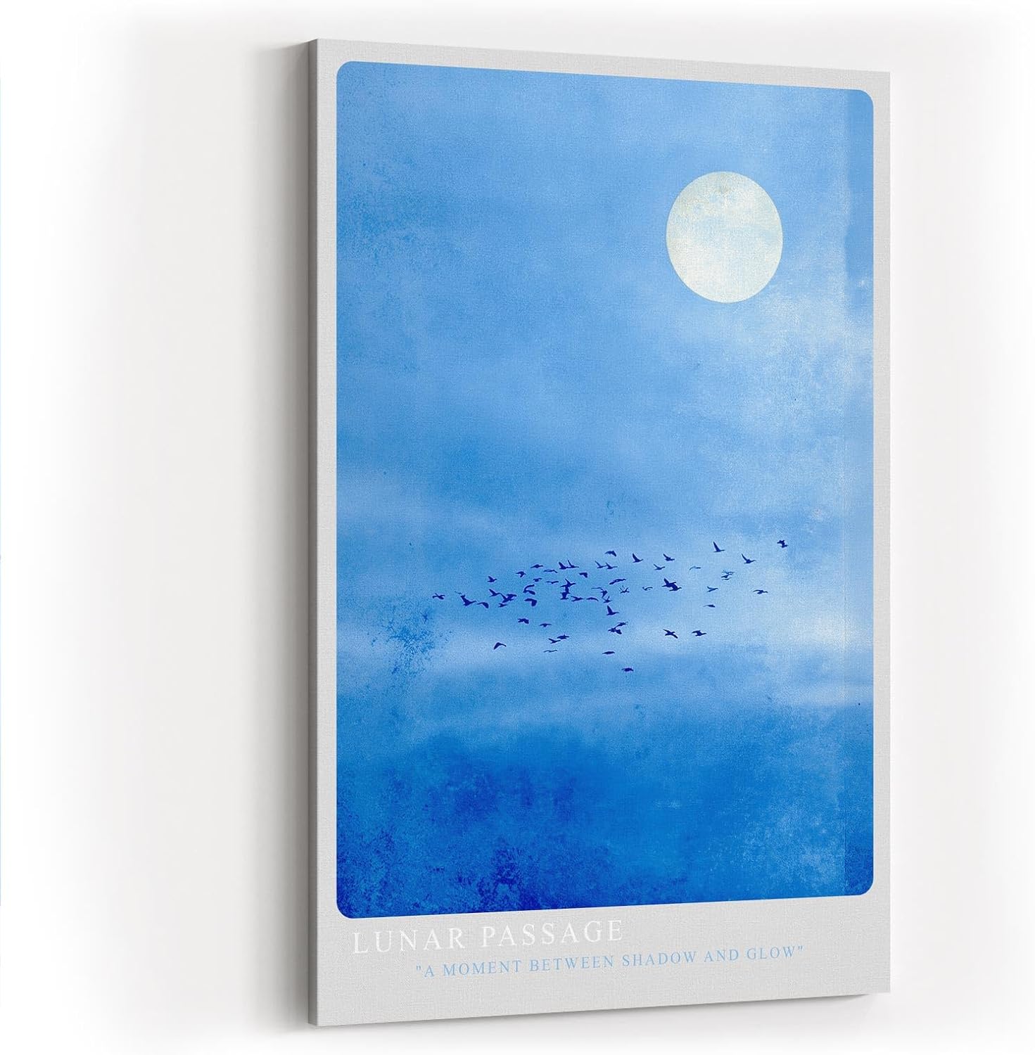 Paul Sinus Wandbild in 40x60cm Vogelschwarm vor hellem Vollmond auf blauem Himmel