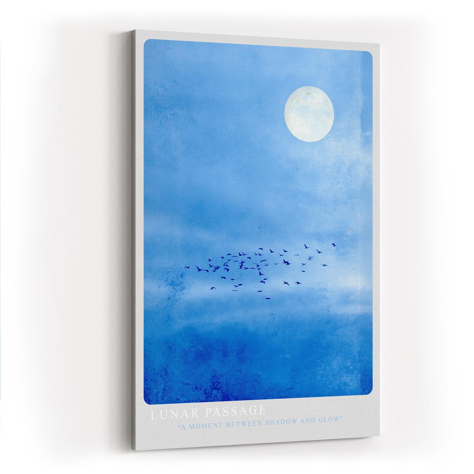 Paul Sinus Wandbild in 40x60cm Vogelschwarm vor hellem Vollmond auf blauem Himmel