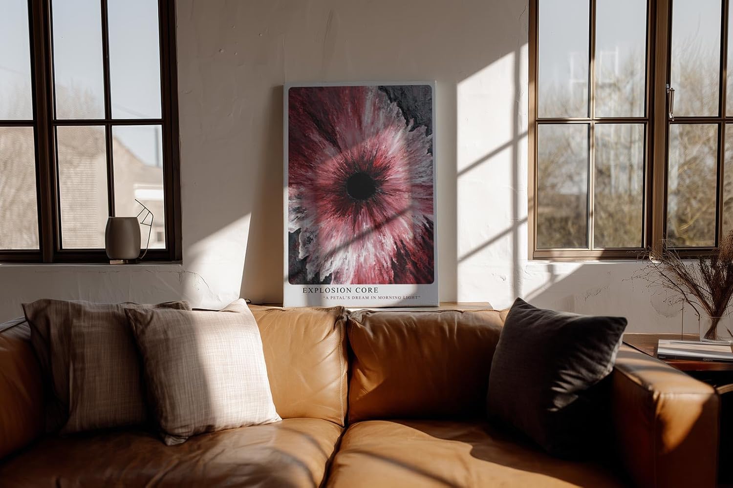 Paul Sinus Wandbild in 40x60cm Explosion Core – Ausdrucksstarkes abstraktes Kunstwerk mit dynamischer Farbexplosion in Rotund Weißtönen
