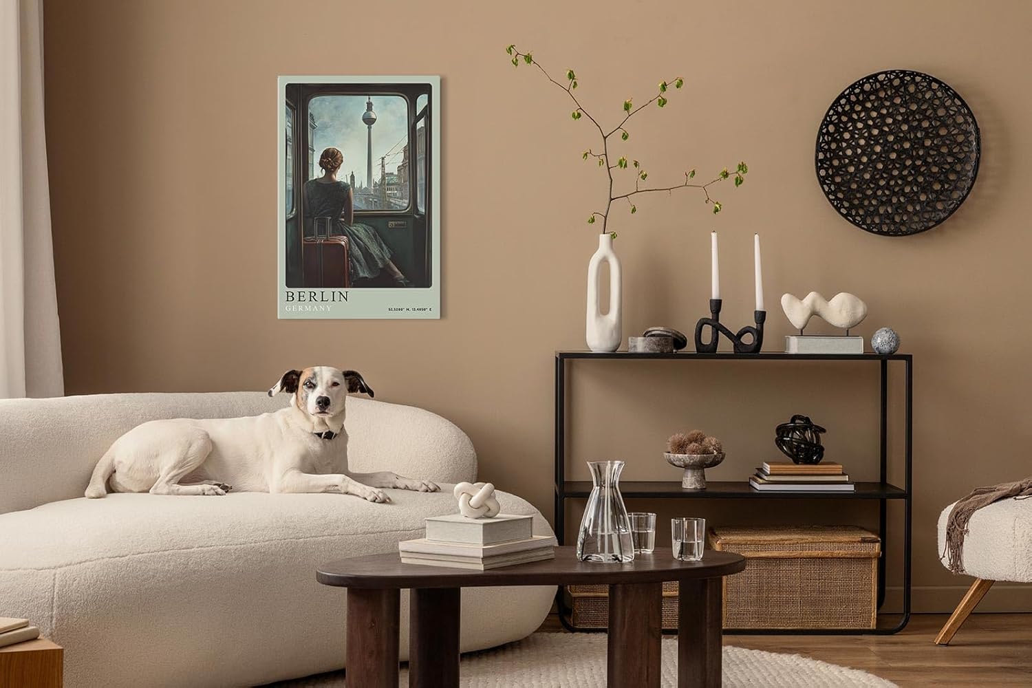 Paul Sinus Leinwandbild 40x60cm Leinwandbild Berlin Nostalgie Retro Zugreise Fernsehturm Stadtblick Vintage Atmosphäre Vergangenheit Zukunft Sehnsucht