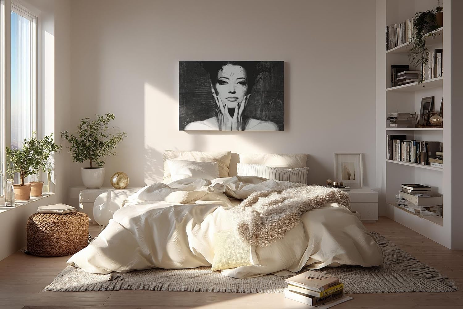 Sinus Art Wandbild 120x80cm Stilisiertes Frauenporträt mit intensivem Ausdruck und künstlerischer Bearbeitung