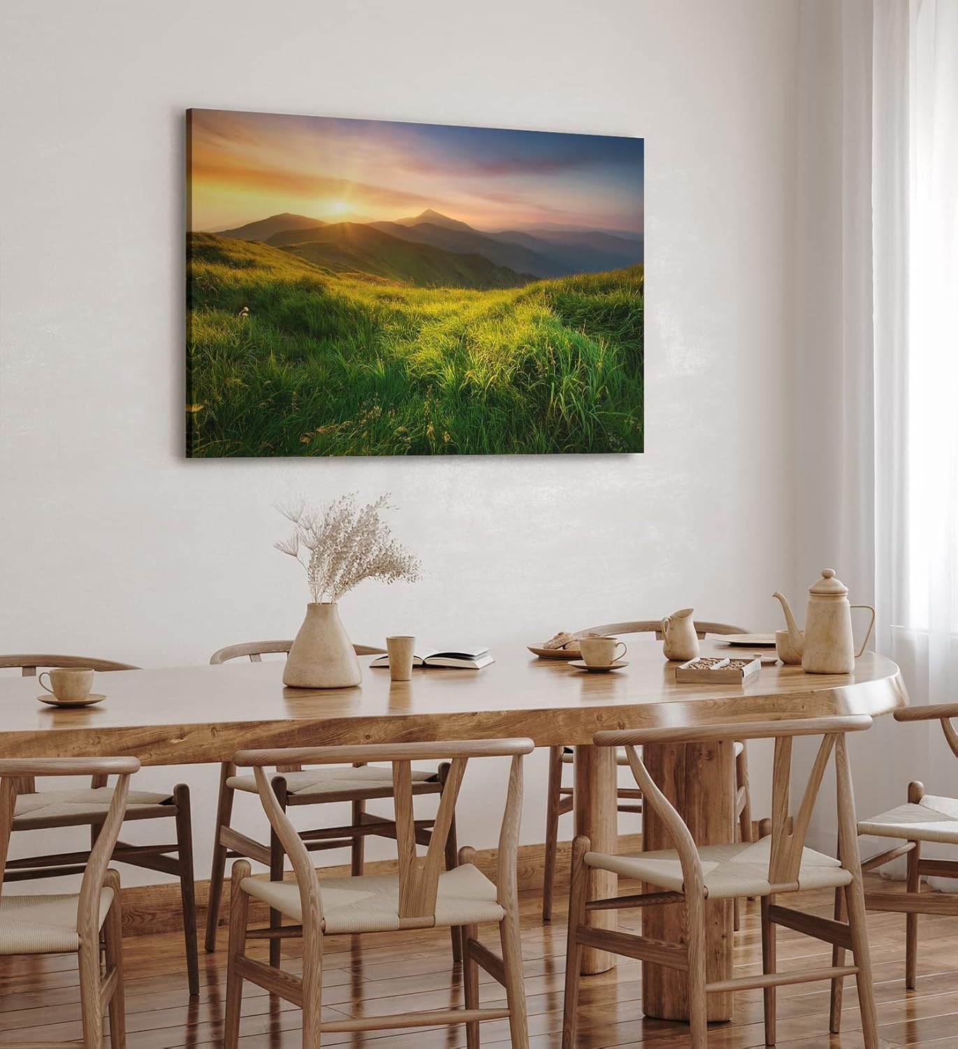 Paul Sinus Wandbild 120x80cm Alpenlandschaft Berge Wiesen Sonnenuntergang Natur