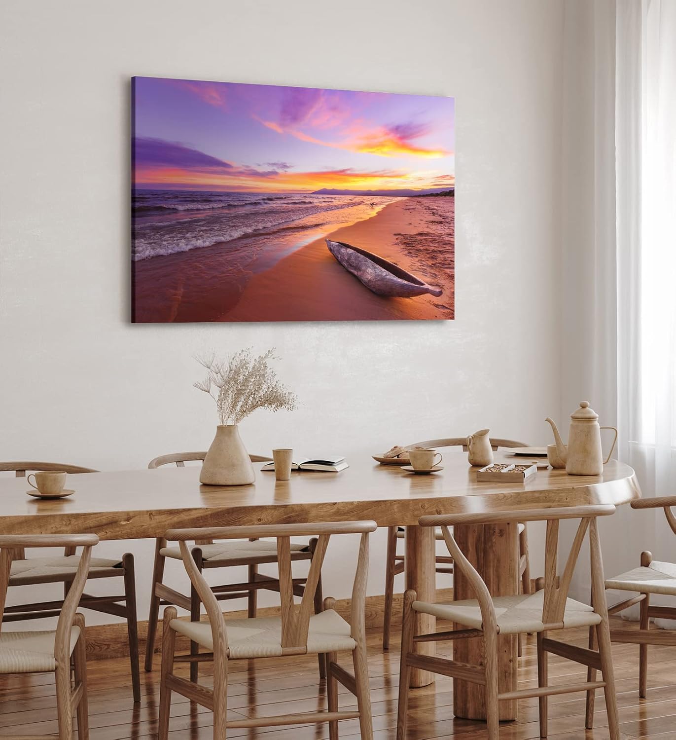 Paul Sinus Wandbild 120x80cm Südseeparadies Meer Strand Sonnenuntergang Abendröte Boot
