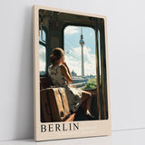 Paul Sinus Leinwandbild 80x120cm Leinwandbild Berlin Deutschland Reise beginnt Nostalgie Stadtbild Fernsehturm S-Bahn Fensterblick Vintage Atmosphäre