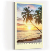 Paul Sinus Kunstdruck 40x60cm Sunset Paradise – Palmen bei Sonnenuntergang an tropischem Strand mit warmem Licht