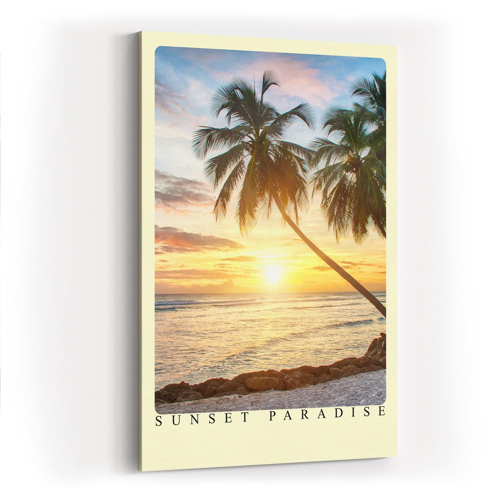 Paul Sinus Kunstdruck 40x60cm Sunset Paradise – Palmen bei Sonnenuntergang an tropischem Strand mit warmem Licht