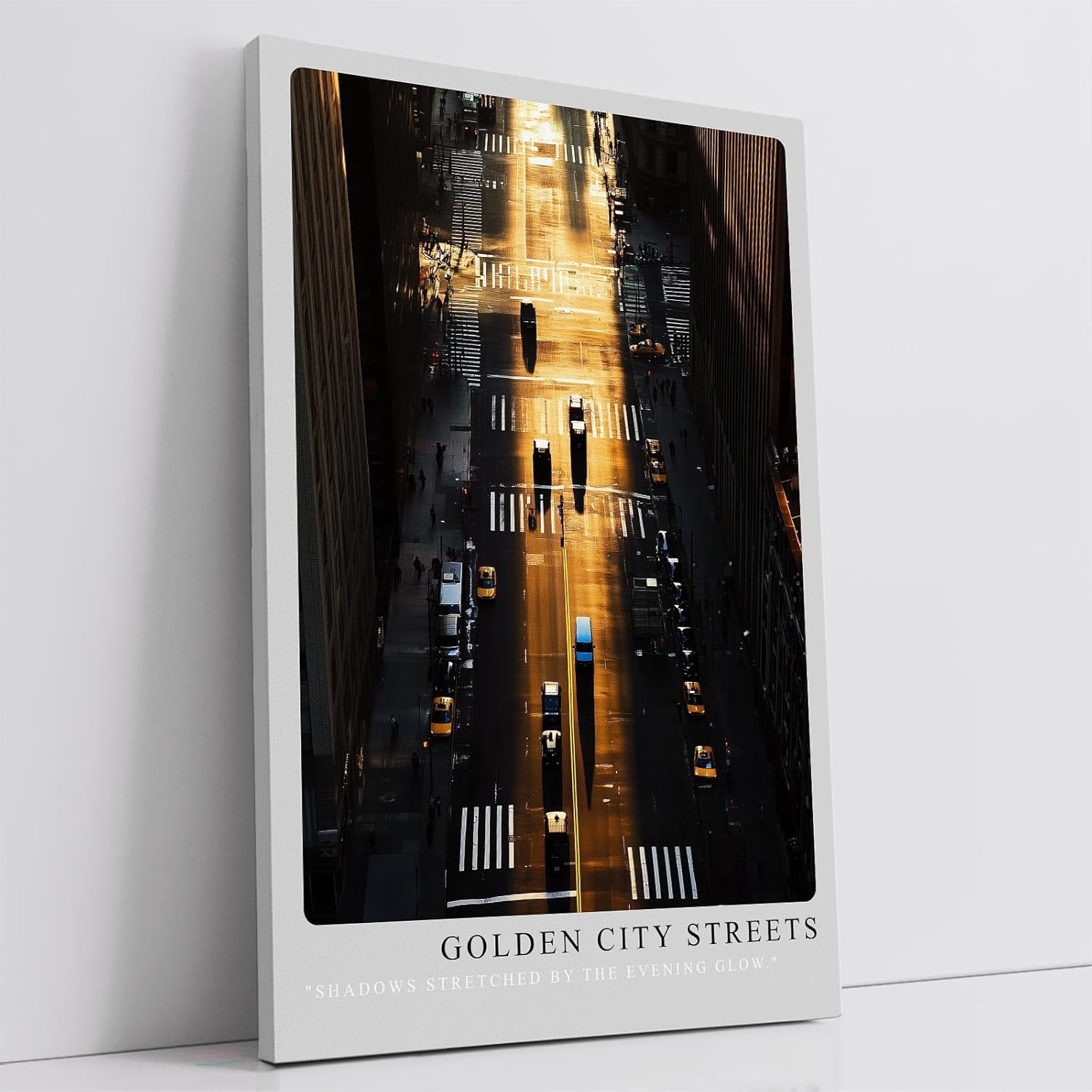 Paul Sinus Leinwandbild 60x90cm Golden City Streets Leinwandbild spektakuläre Straßenszene im goldenen Abendlicht mit faszinierendem Schattenspiel