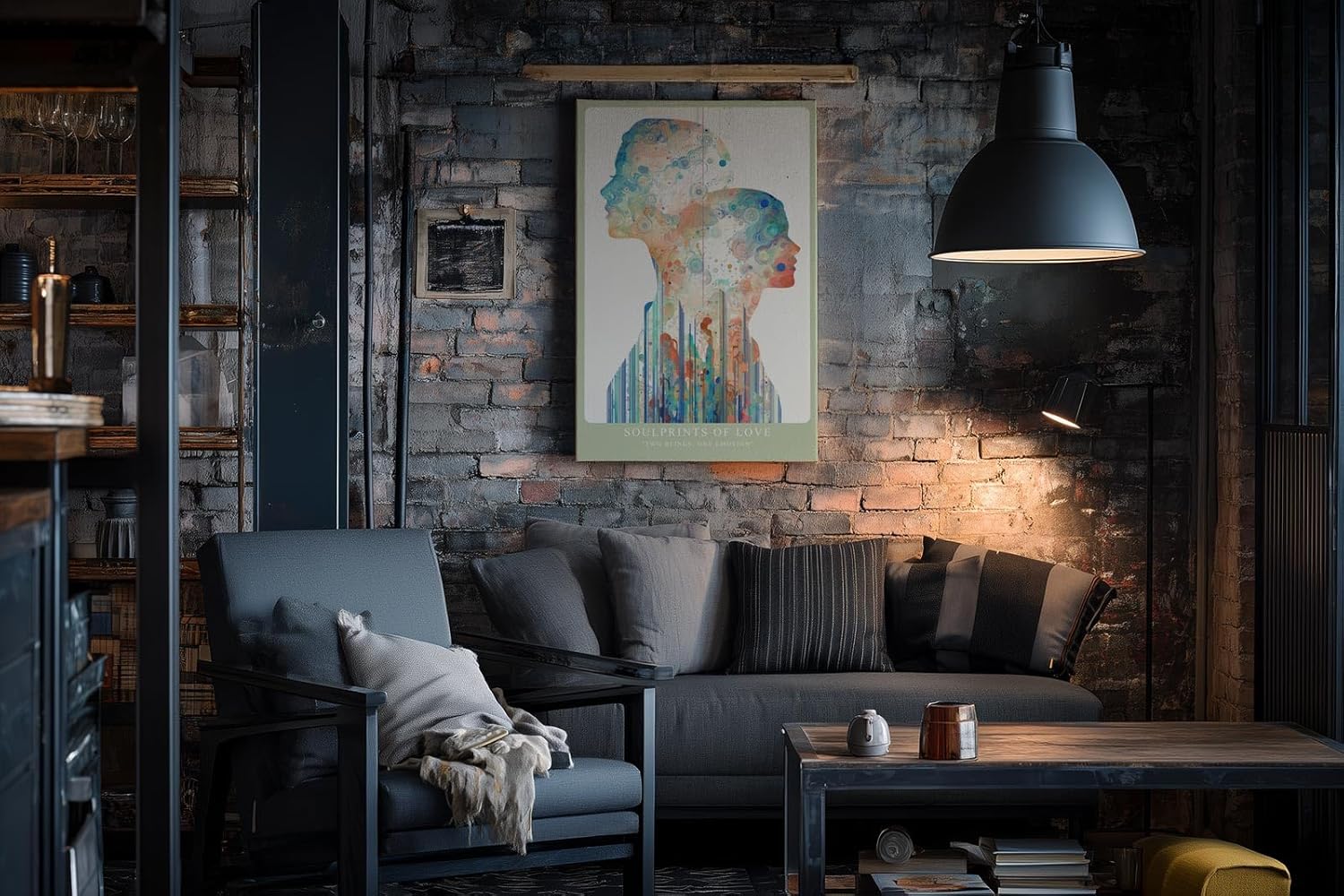 Paul Sinus Wandbild in 40x60cm Soulprints of Love – zwei Silhouetten in leuchtend heller, abstrakter Gestaltung, symbolische Kunst in Pastelltönen