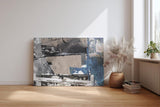 Sinus Art Wandbild 120x80cm Collage aus Porträts, Symbolen und grafischen Flächen in Blau, Grau und Beige