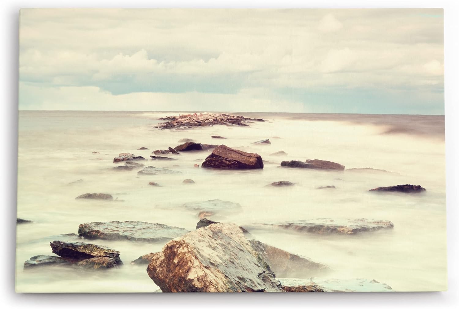 Paul Sinus Wandbild 120x80cm Meer Felsen Horizont Steine weißer Himmel