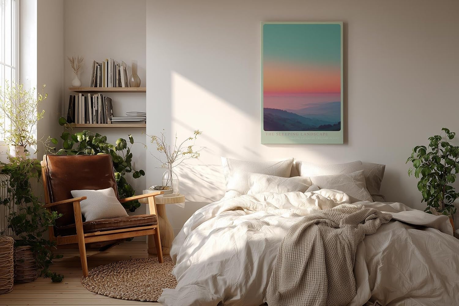 Paul Sinus Wandbild in 40x60cm The Sleeping Landscape mit pastellfarbenem Sonnenuntergang über sanften Hügeln für beruhigende Wandgestaltung