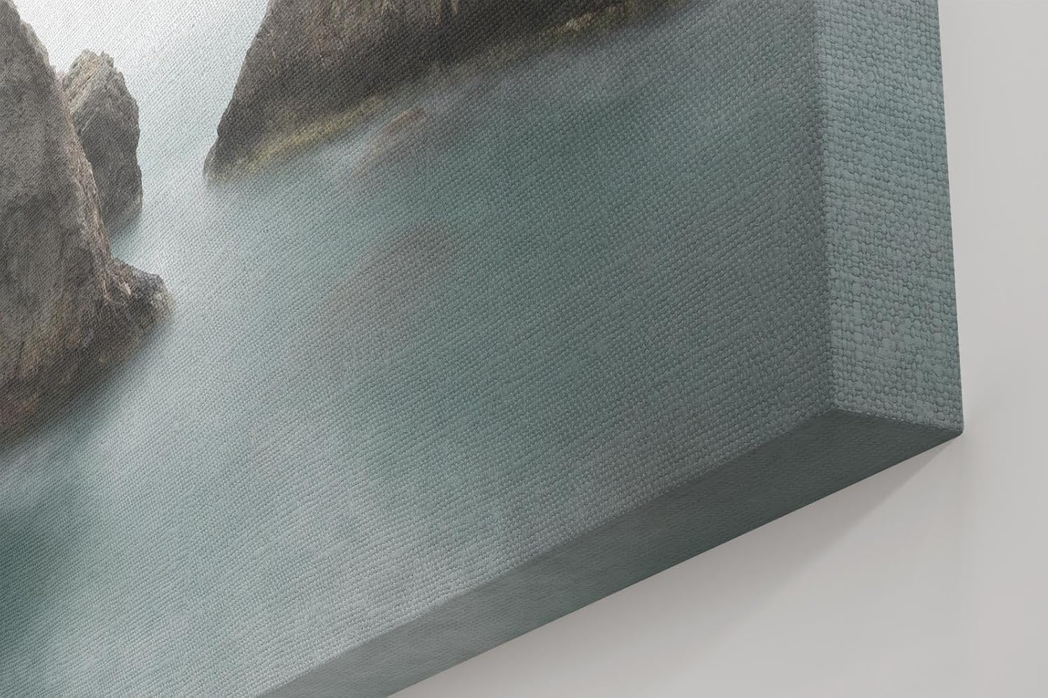 Sinus Art Wandbild 120x80cm Geheimnisvolle Küstenstimmung mit Felsformationen in nebelverhüllter See