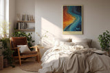 Paul Sinus Wandbild in 40x60cm Cosmic Collision in intensiven Blauund Orangetönen mit dynamischem Farbverlauf für moderne Raumgestaltung