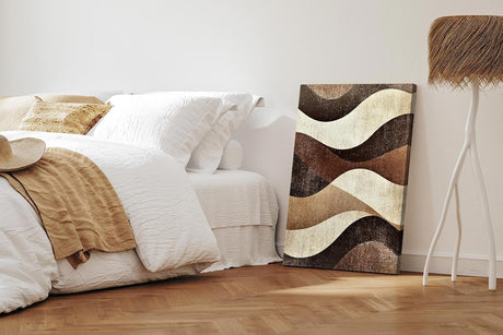 Paul Sinus 60x90cm Wandbild, Stilvolle Dynamik in Fokuswellen – moderne Retro-Wellen in erdigen Brauntönen
