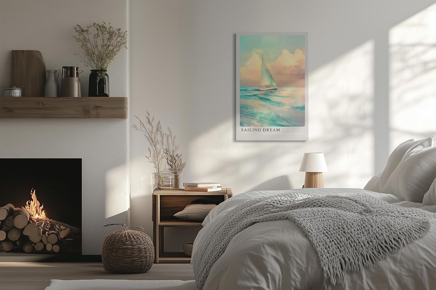 Paul Sinus Leinwandbild 60x90cm verträumtes Segelboot auf dem offenen Meer in sanften Pastelltönen – kunstvolles Leinwandbild für stilvolle Raumgestaltung