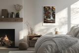 Paul Sinus Leinwandbild 80x120cm Leinwandbild Nachdenkliche Katze im Café – Charmante Szene mit flauschigem Kätzchen, gemütliche Atmosphäre, warmes Licht